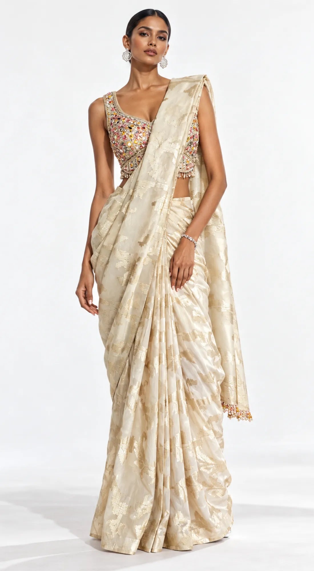 GOLD BANARASI TISSUE EMBROIDERED DRAPED SAREE - PRR-4049-GOLD - image 1
