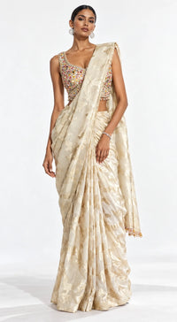 GOLD BANARASI TISSUE EMBROIDERED DRAPED SAREE - PRR-4049-GOLD - image 1