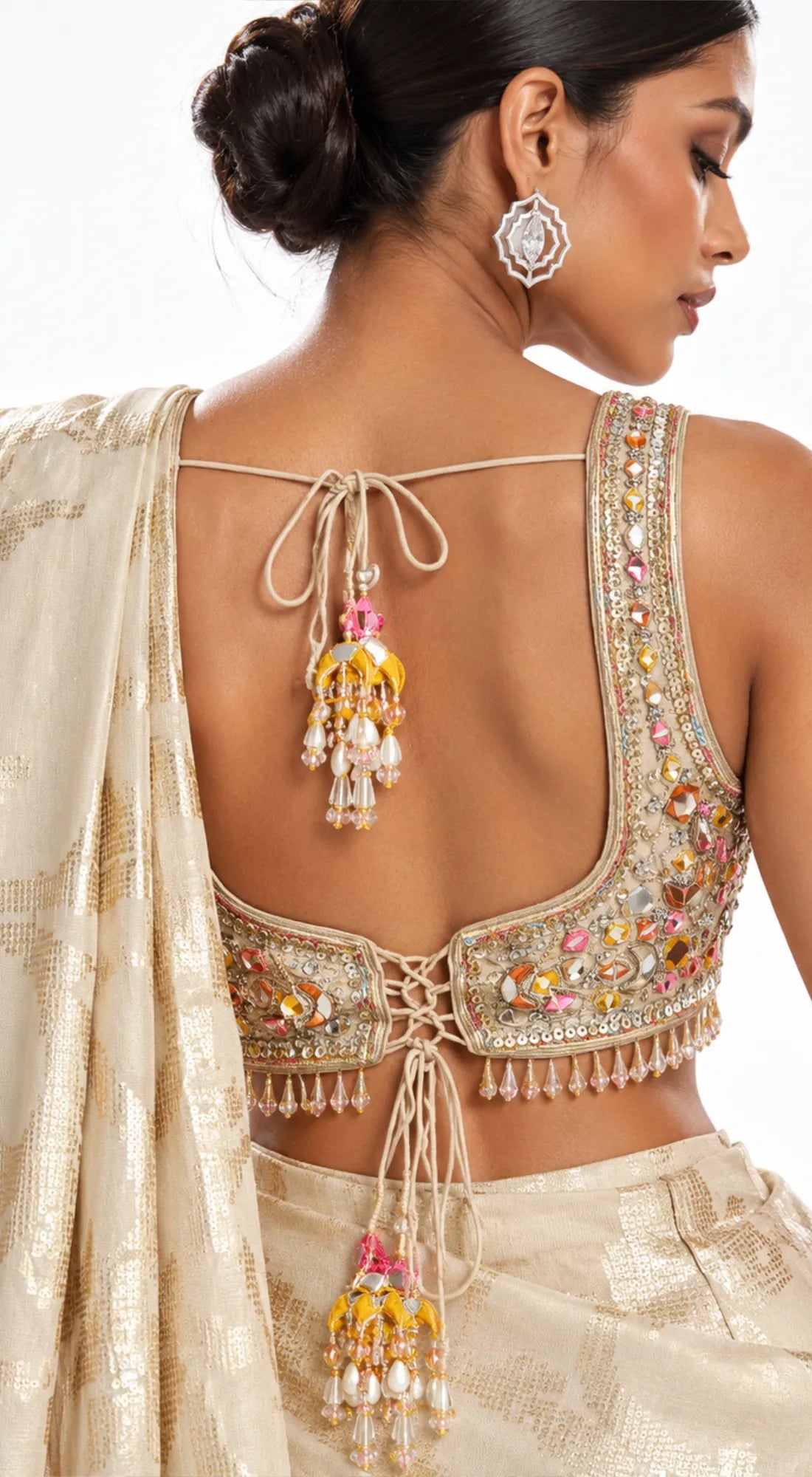 GOLD BANARASI TISSUE EMBROIDERED DRAPED SAREE - PRR-4049-GOLD - image 3