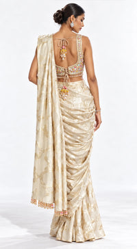 GOLD BANARASI TISSUE EMBROIDERED DRAPED SAREE - PRR-4049-GOLD - image 4