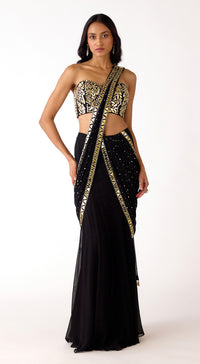Black Mukaish Georgette Saree Set