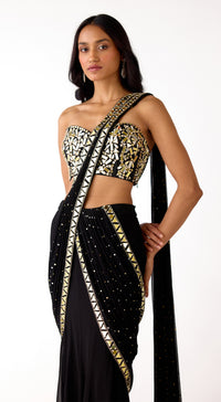 Black Mukaish Georgette Saree Set