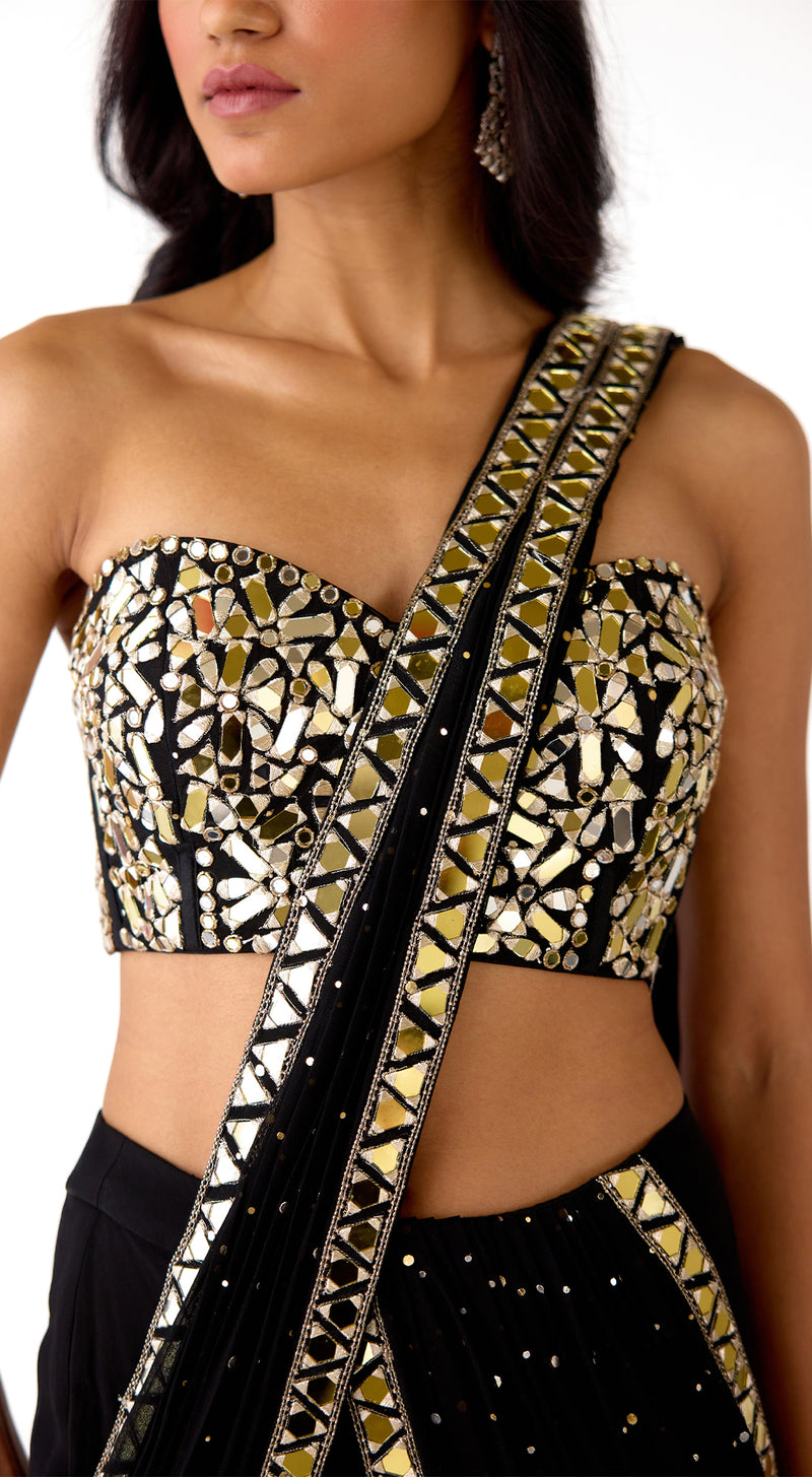 Black Mukaish Georgette Saree Set