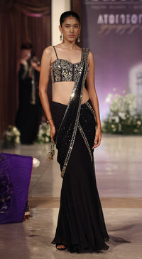 Black Mukaish Georgette Saree Set
