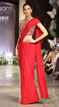 The Sunset Red Draped Saree