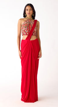 The Sunset Red Draped Saree