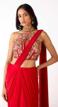 The Sunset Red Draped Saree