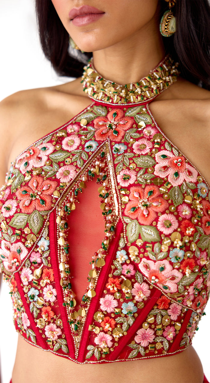 The Sunset Red Draped Saree