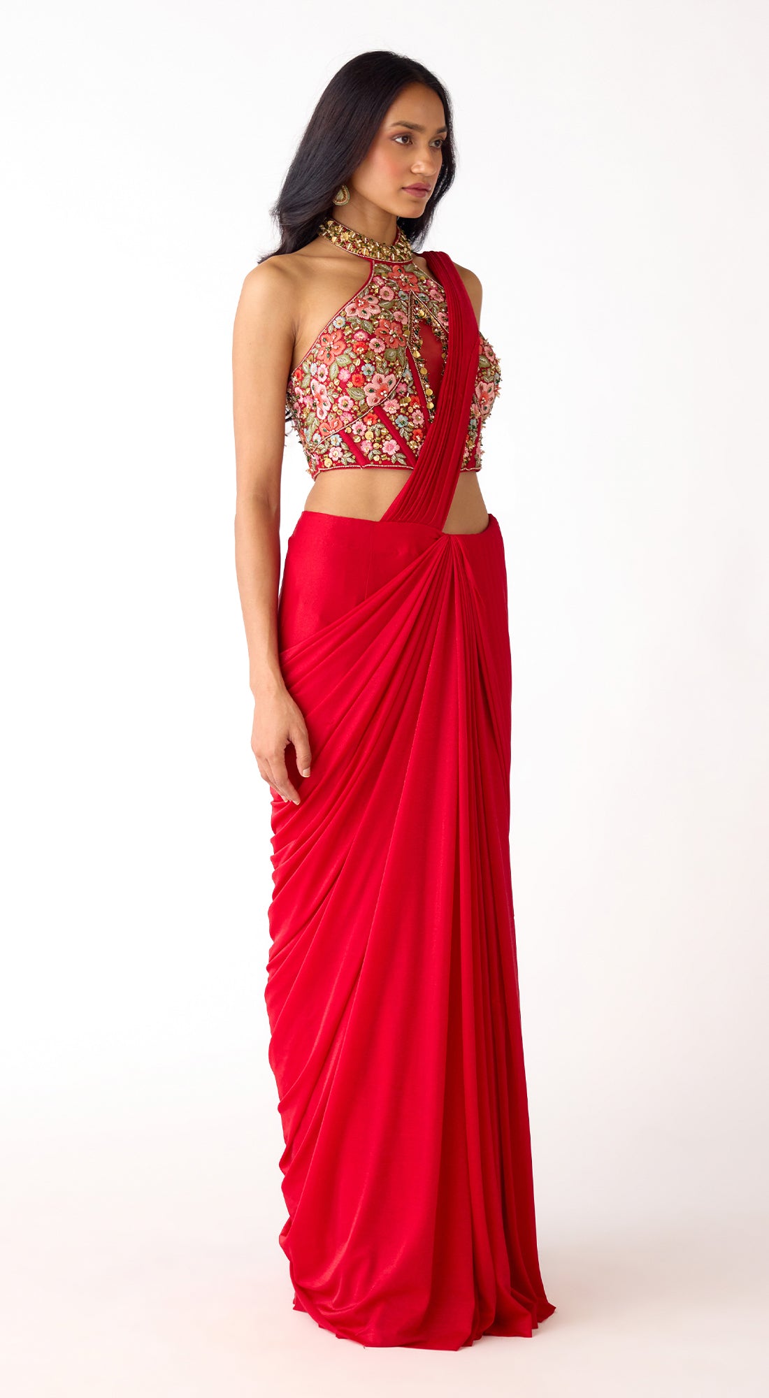 The Sunset Red Draped Saree