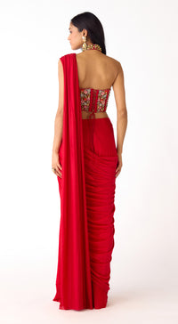 The Sunset Red Draped Saree