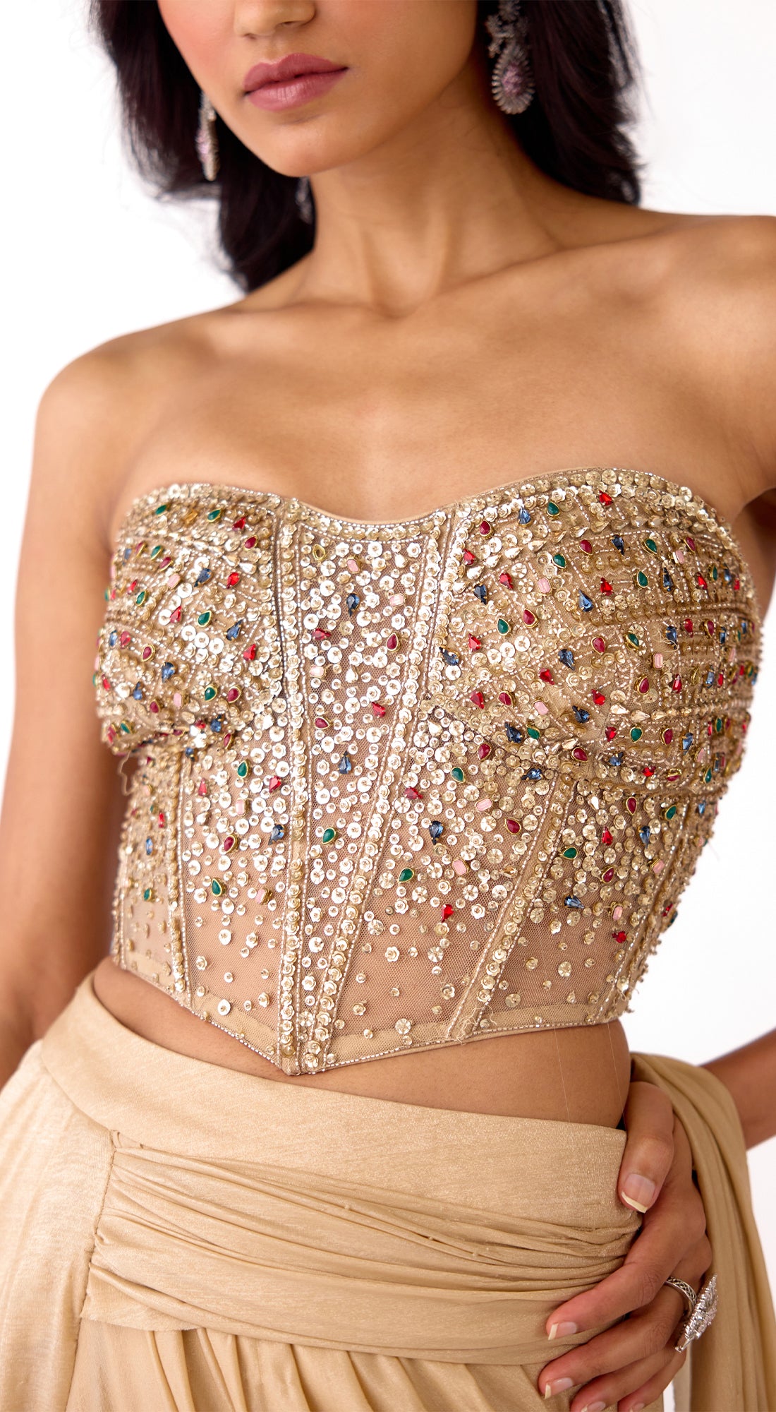 Niki Mehra in Gold Corset Draped Saree