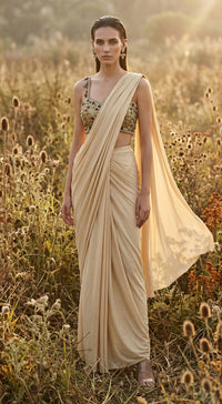 Gold Shimmer Sequins Embroidered Draped Saree
