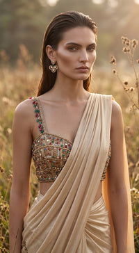 Gold Shimmer Sequins Embroidered Draped Saree