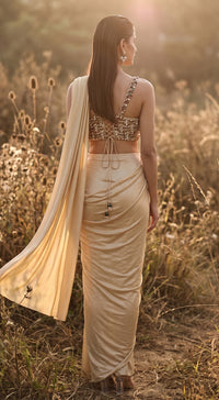 Gold Shimmer Sequins Embroidered Draped Saree