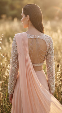 Peach Sequins Embroidered Draped Saree