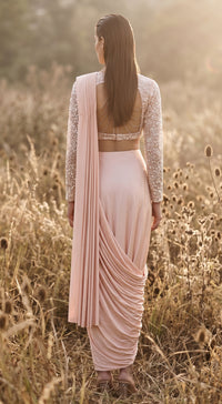 Peach Sequins Embroidered Draped Saree