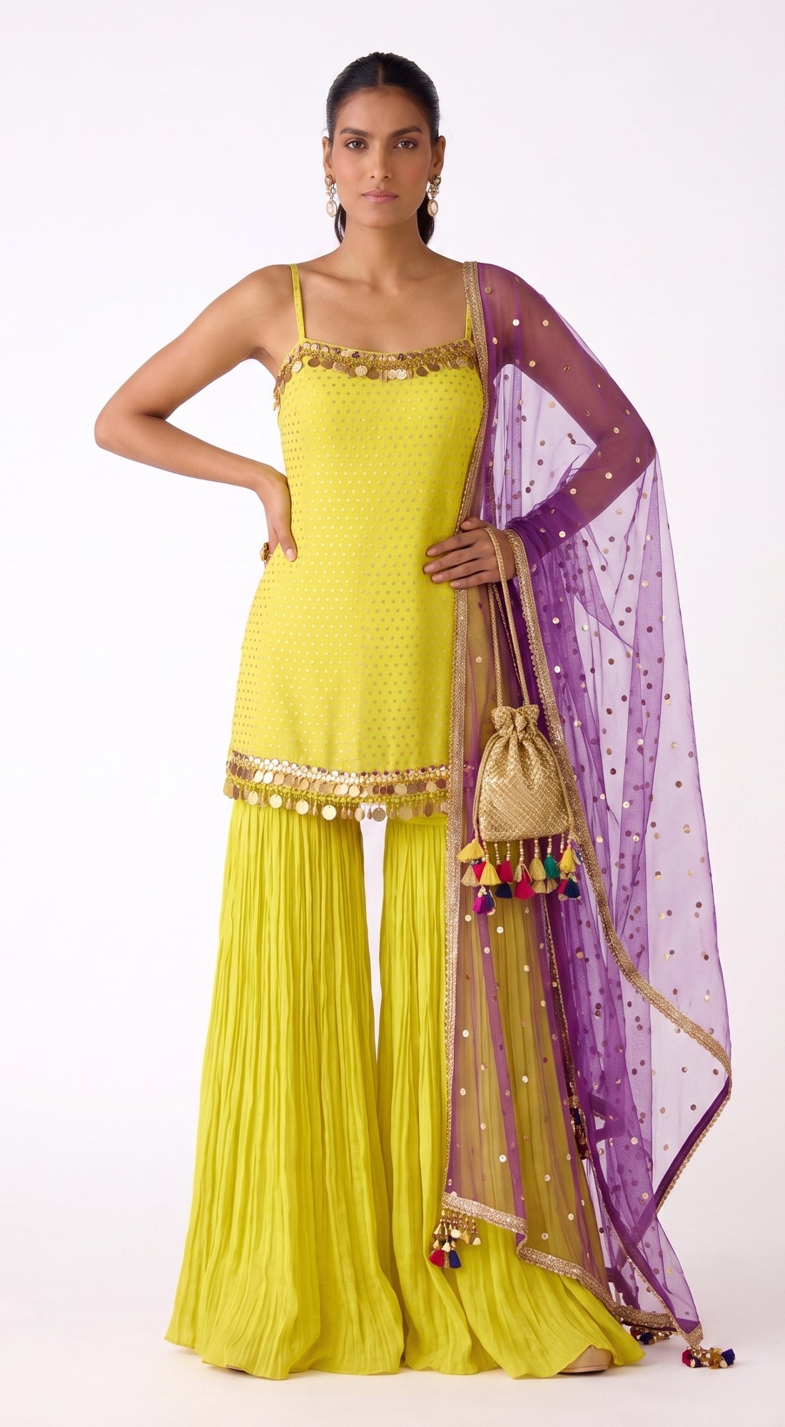 Lime Chinon Embroidered Sharara Set