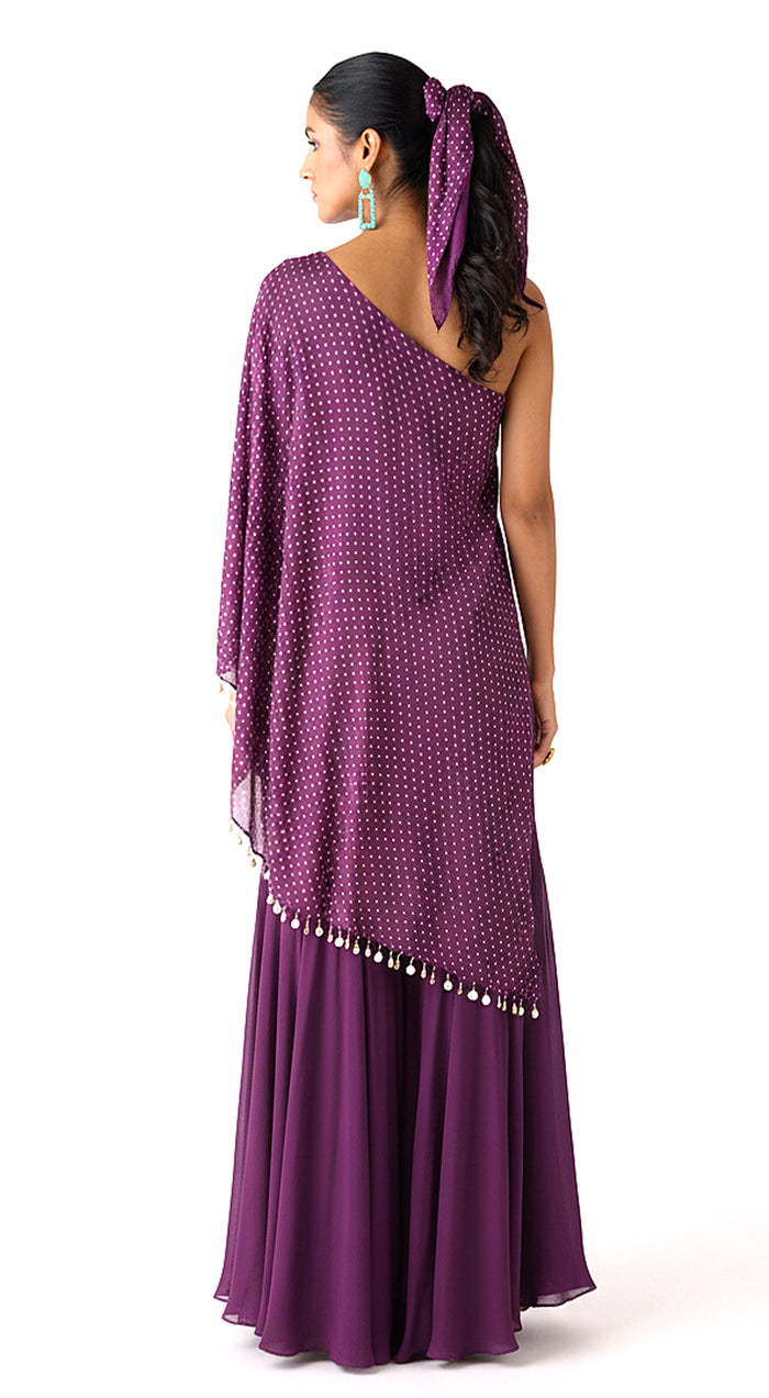 Purple Chinon Embroidered Sharara Set