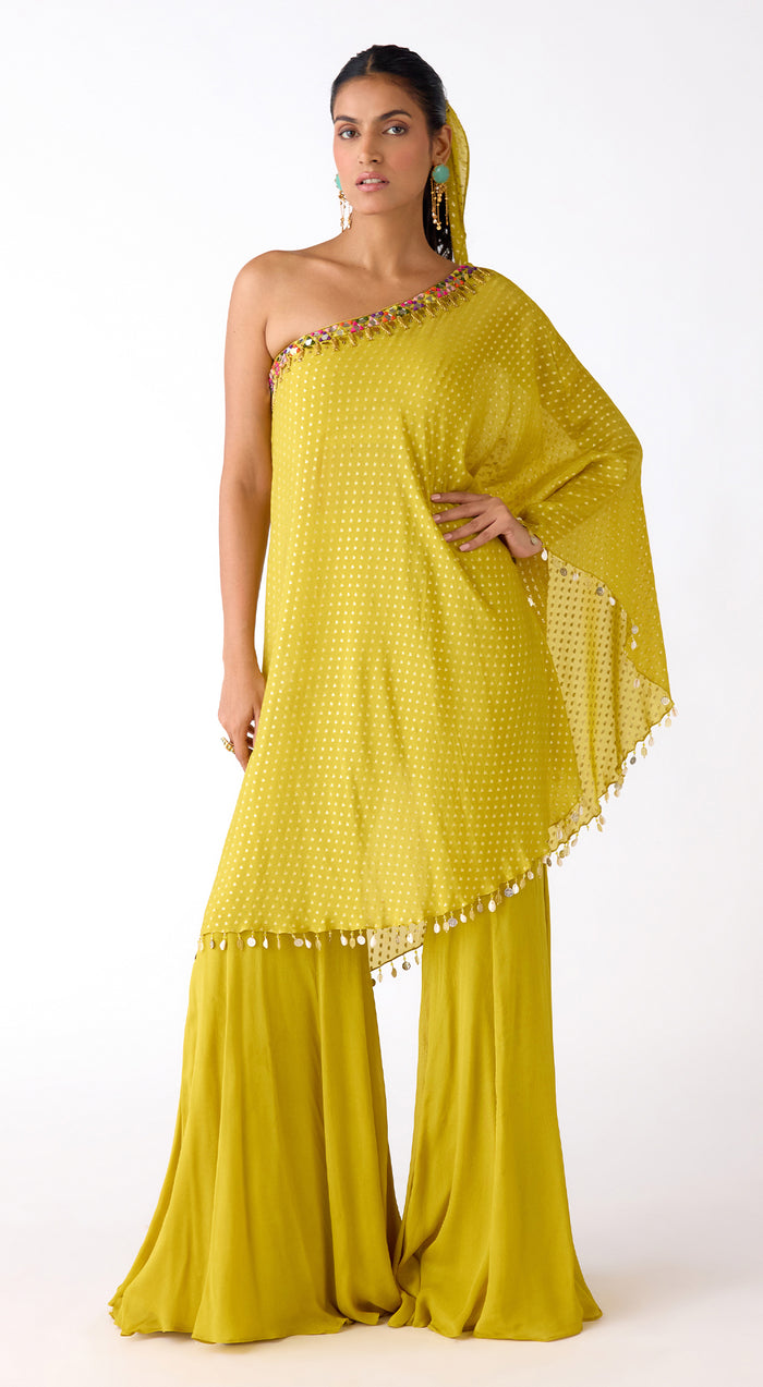 Yellow Chinon Sharara Set