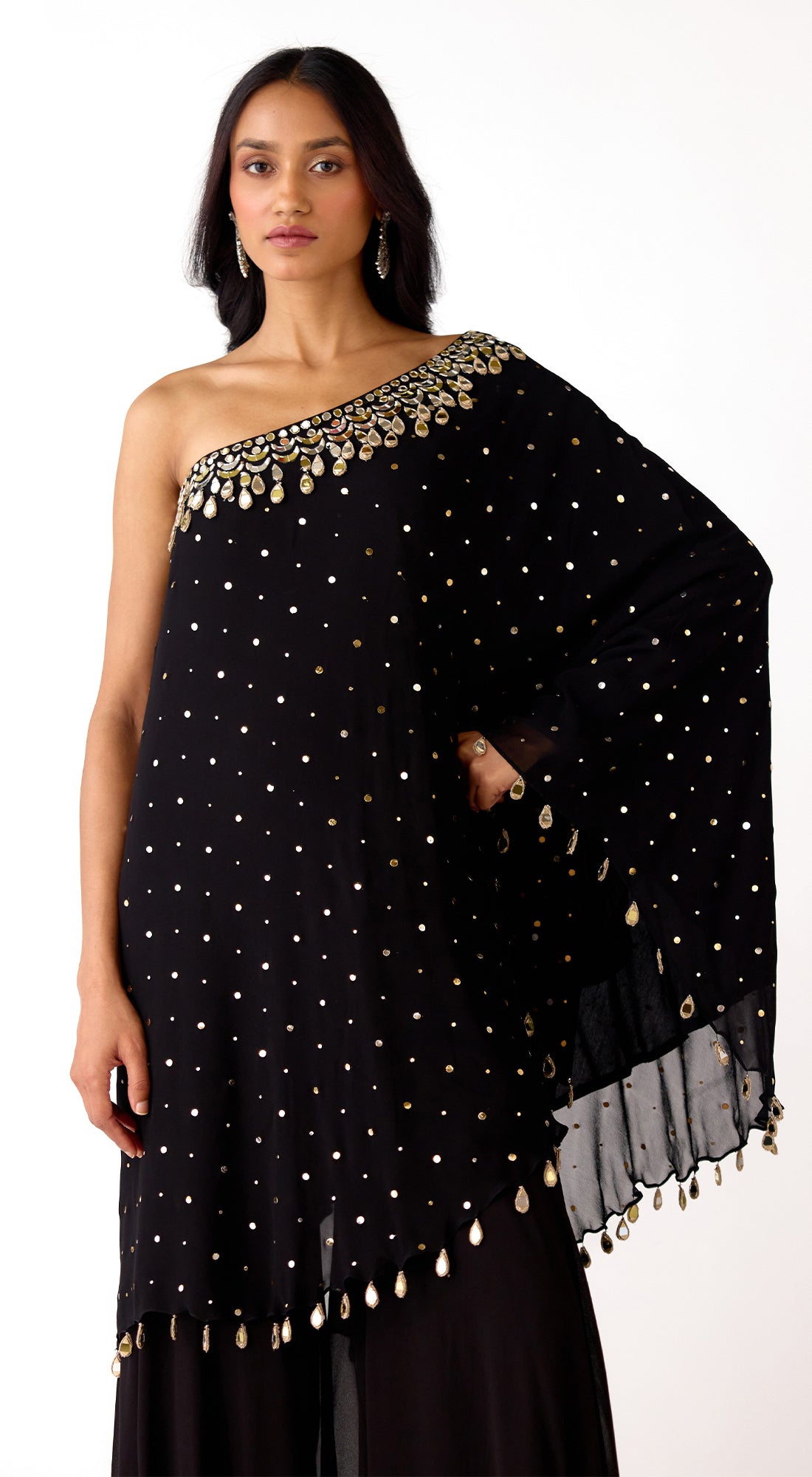 Black Mukaish Georgette Sharara Set