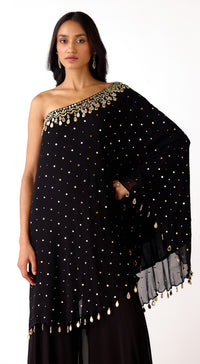 Black Mukaish Georgette Sharara Set