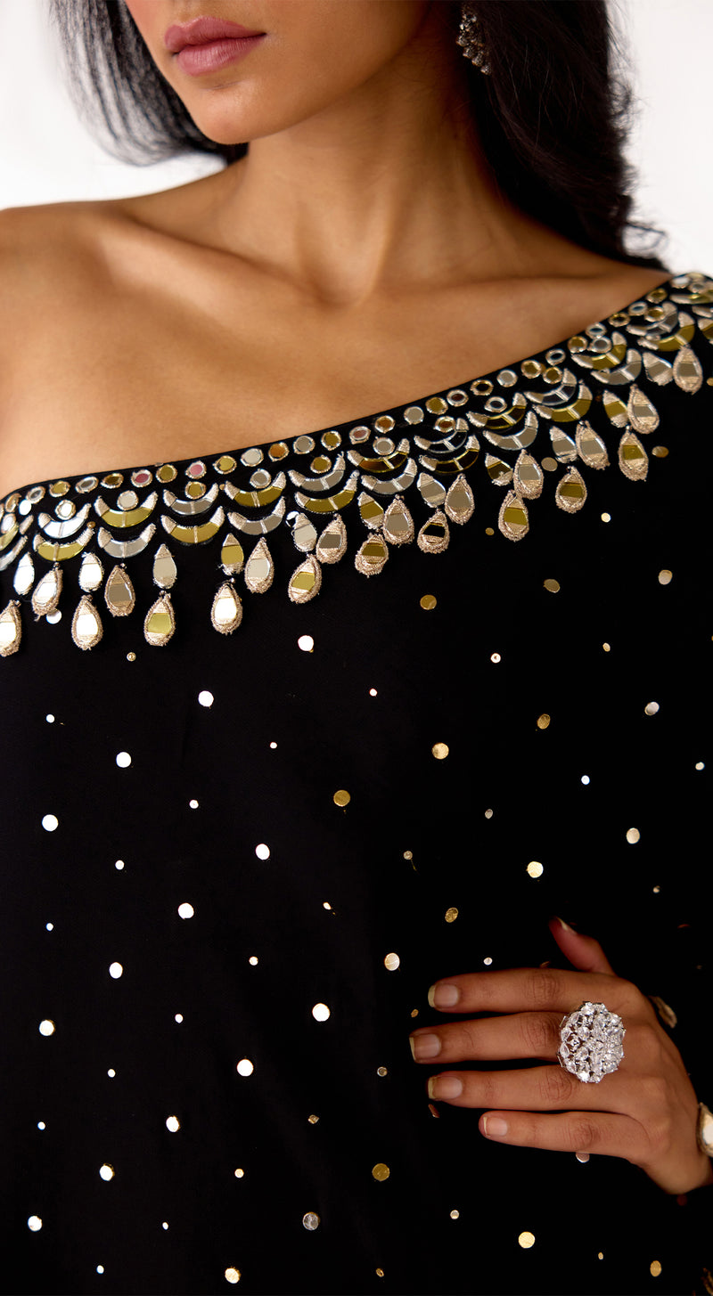 Black Mukaish Georgette Sharara Set