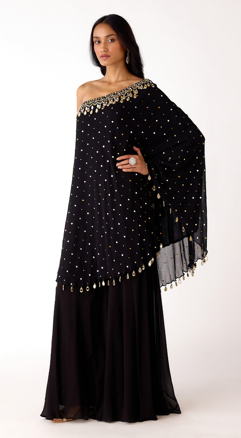 Black Mukaish Georgette Sharara Set