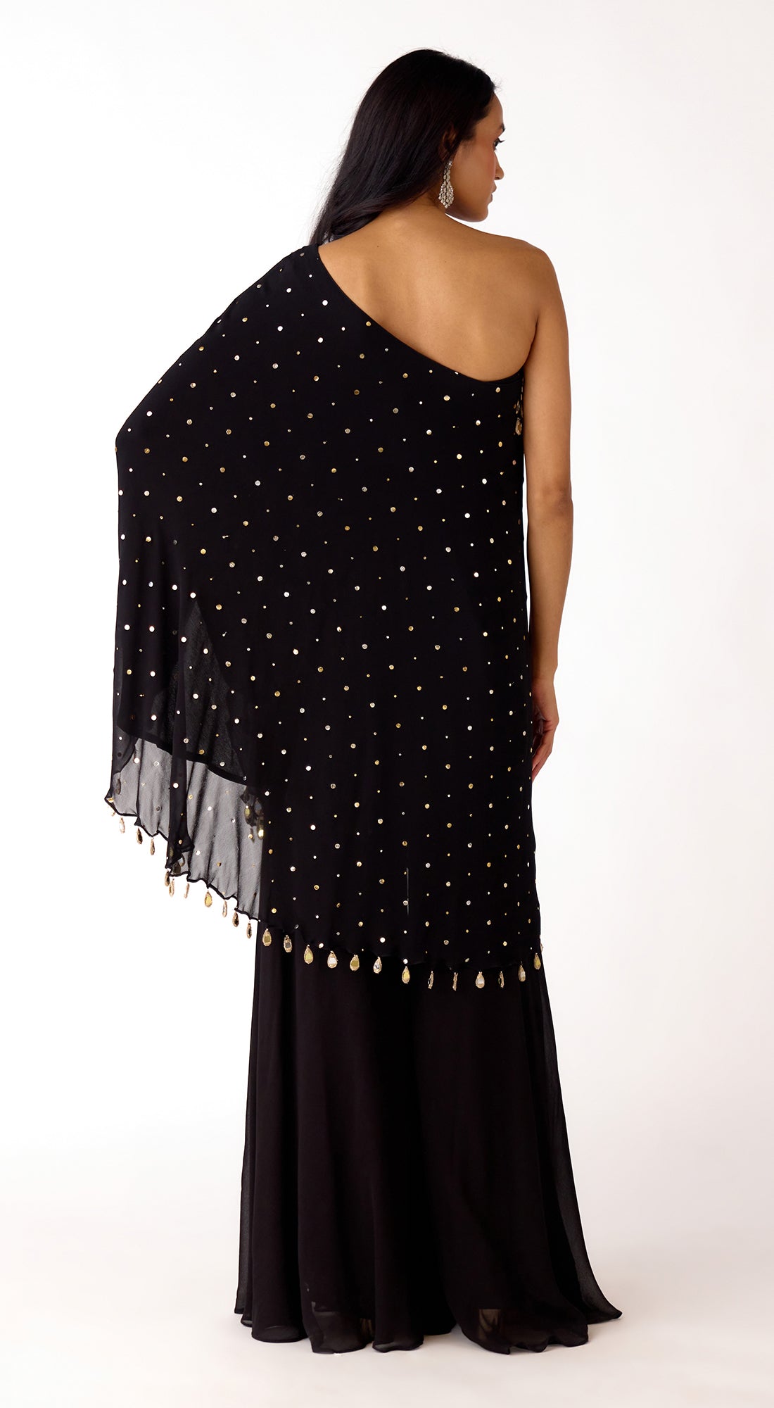 Black Mukaish Georgette Sharara Set