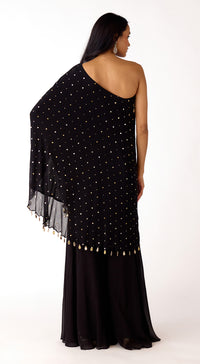 Black Mukaish Georgette Sharara Set