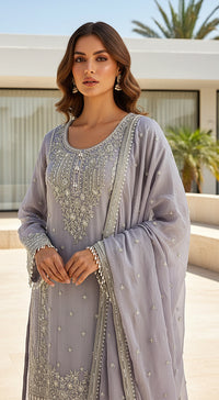 Lilac Tissue Embroidered Sharara Set