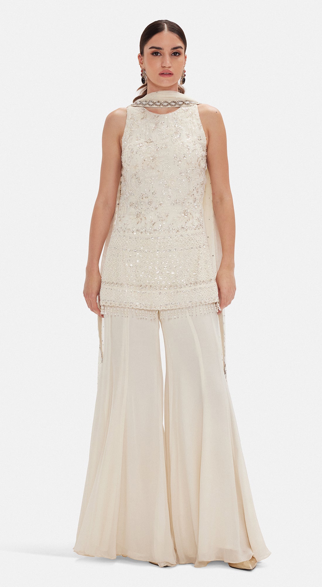 The Ivory Glacé Sharara Set