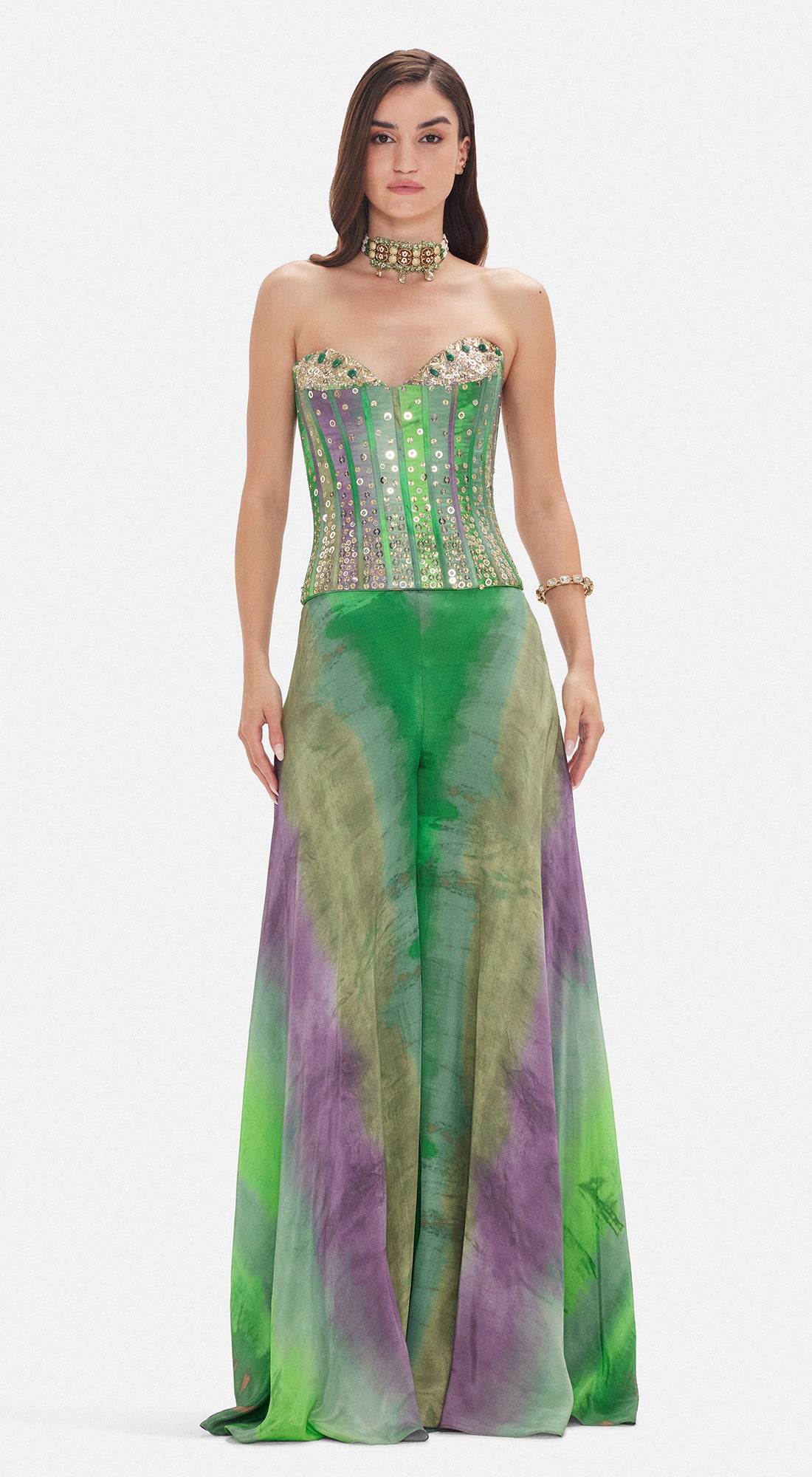 The Solstice Stripe Corset & Sharara Set