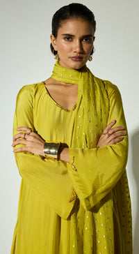 Green Silk Embellished Anarkali Set