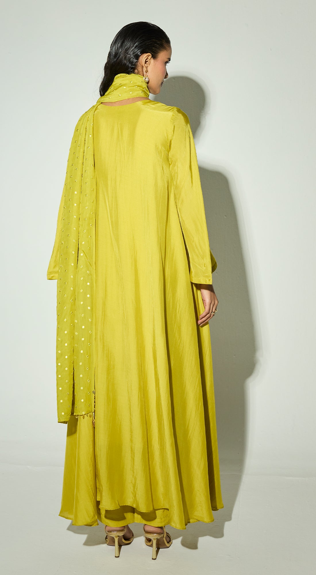 Green Silk Embellished Anarkali Set