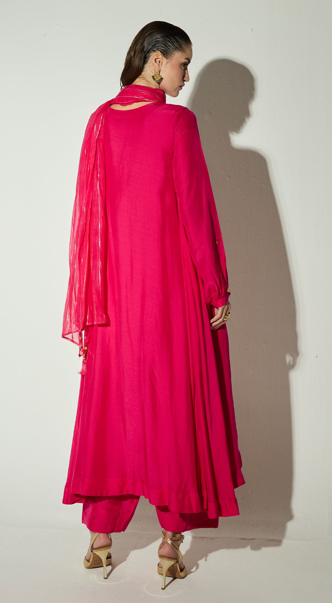 Rani-Pink Silk Embellished Kurta Set