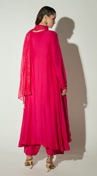Rani-Pink Silk Embellished Kurta Set