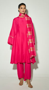 Rani-Pink Silk Embellished Anarkali Set