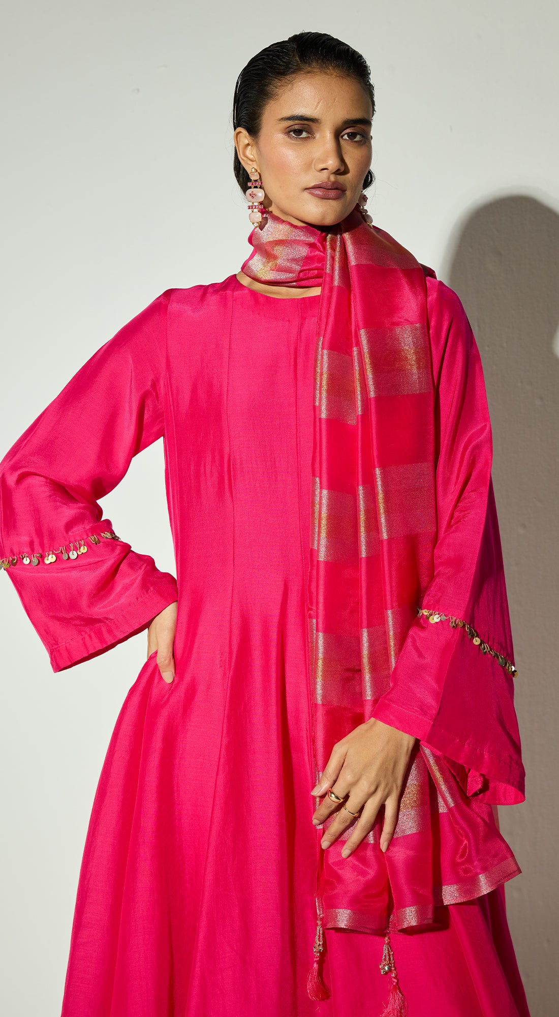 Rani-Pink Silk Embellished Anarkali Set