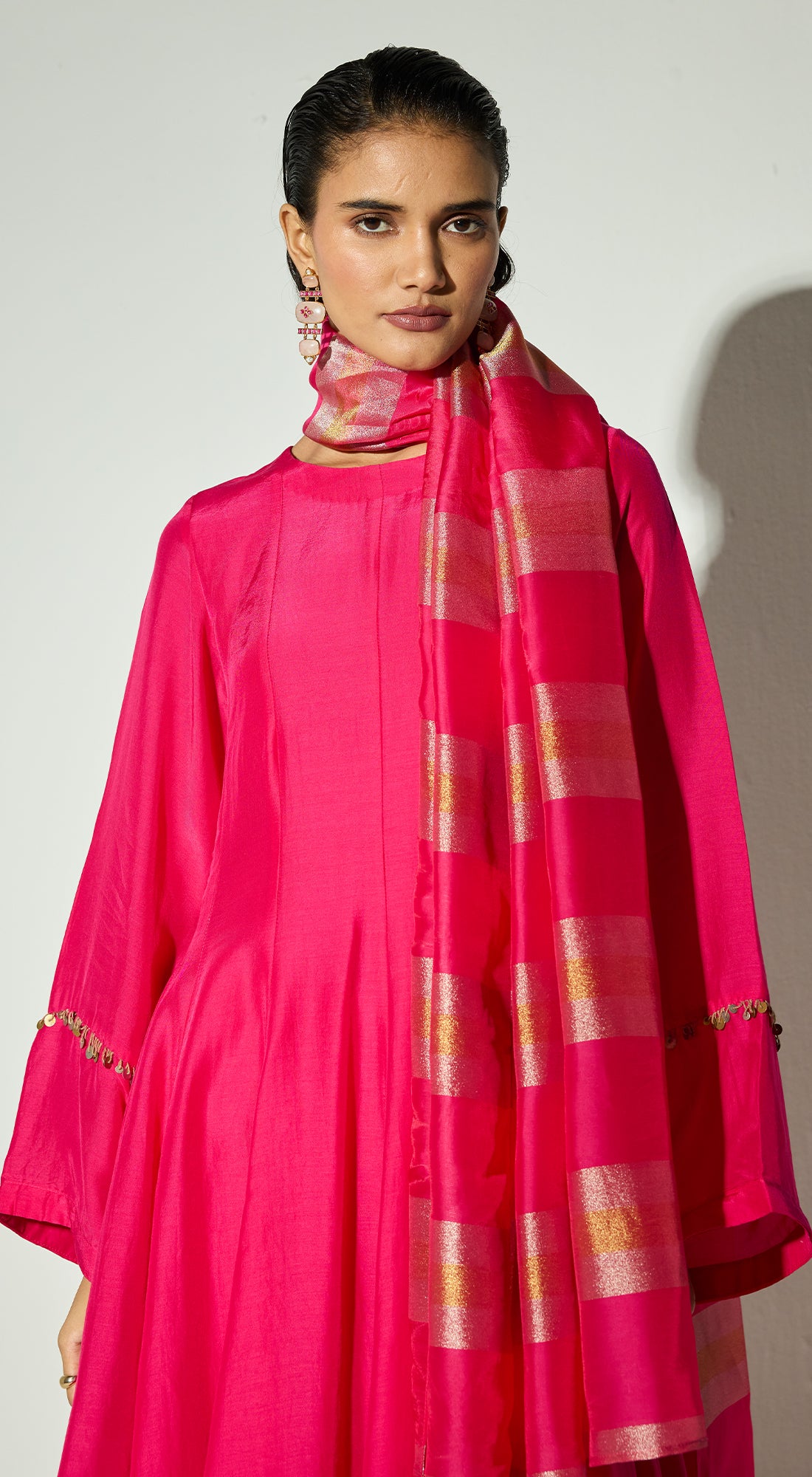 Rani-Pink Silk Embellished Anarkali Set