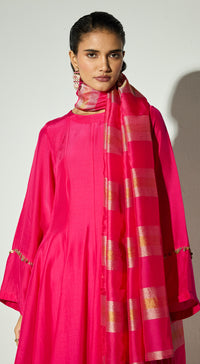 Rani-Pink Silk Embellished Anarkali Set