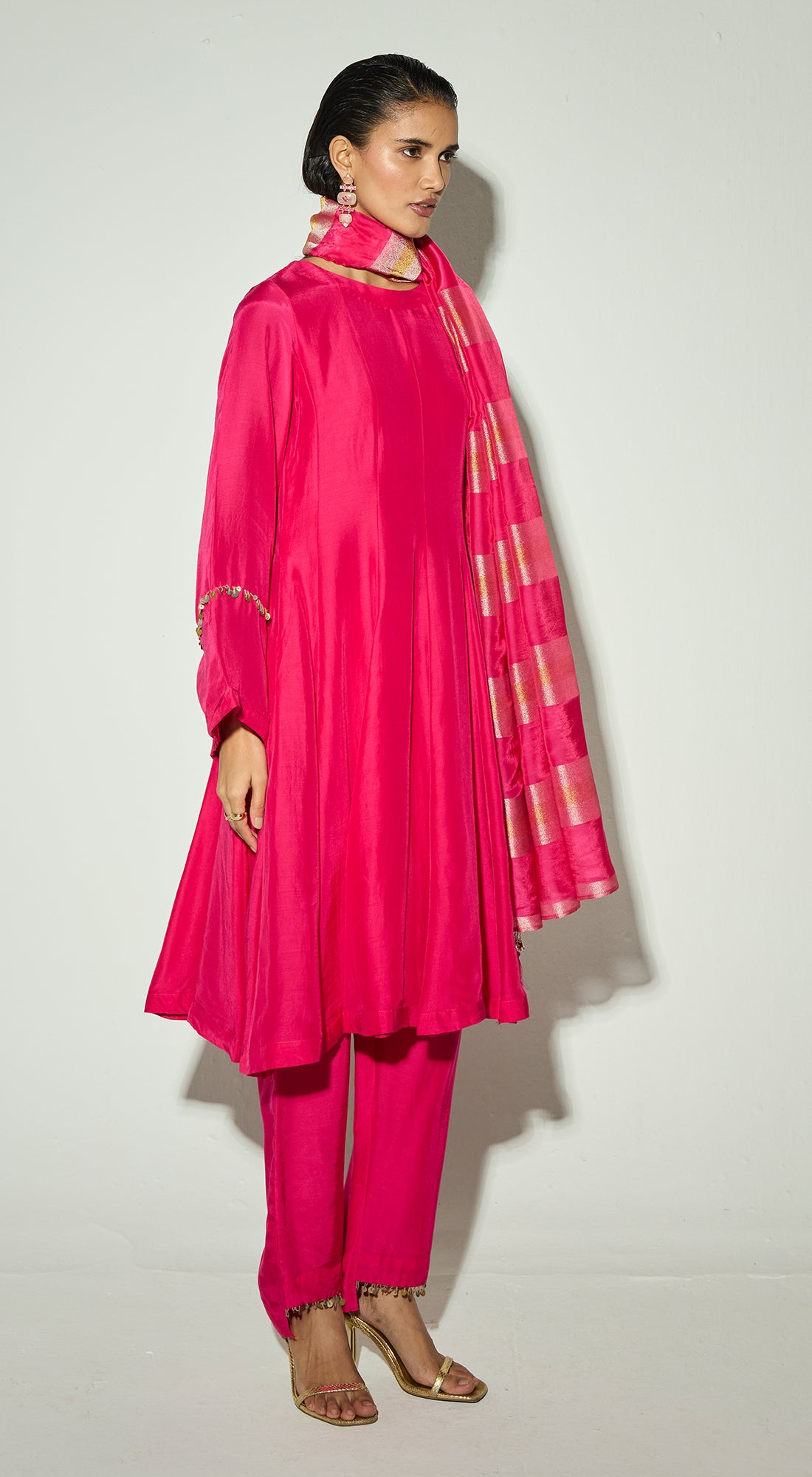 Rani-Pink Silk Embellished Anarkali Set