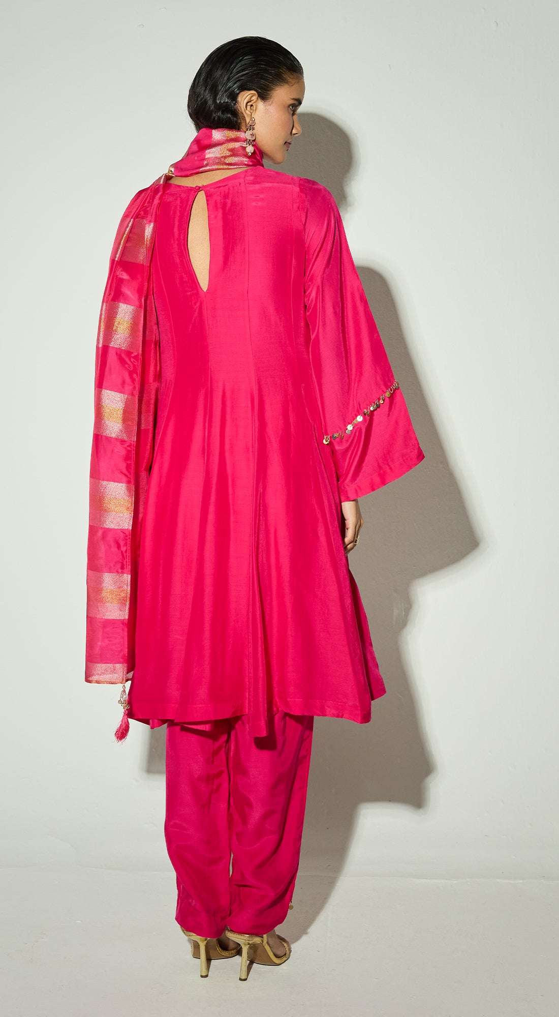 Rani-Pink Silk Embellished Anarkali Set