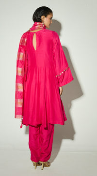 Rani-Pink Silk Embellished Anarkali Set