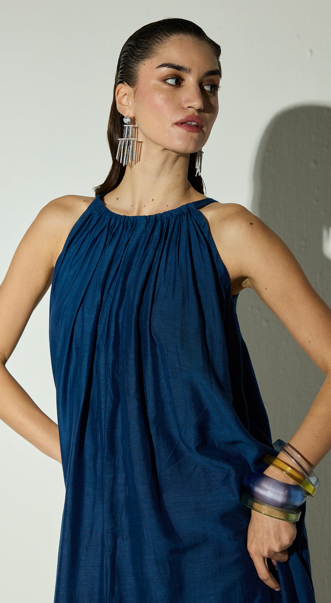 Royal Blue Linen Anarkali Set