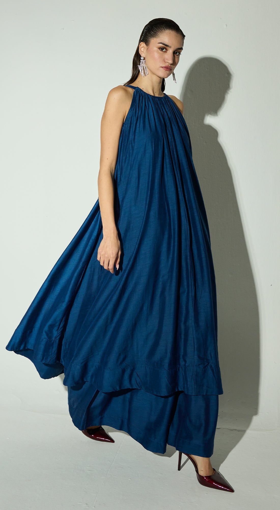 Royal Blue Linen Anarkali Set