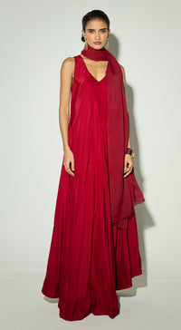 Red Silk Anarkali Set