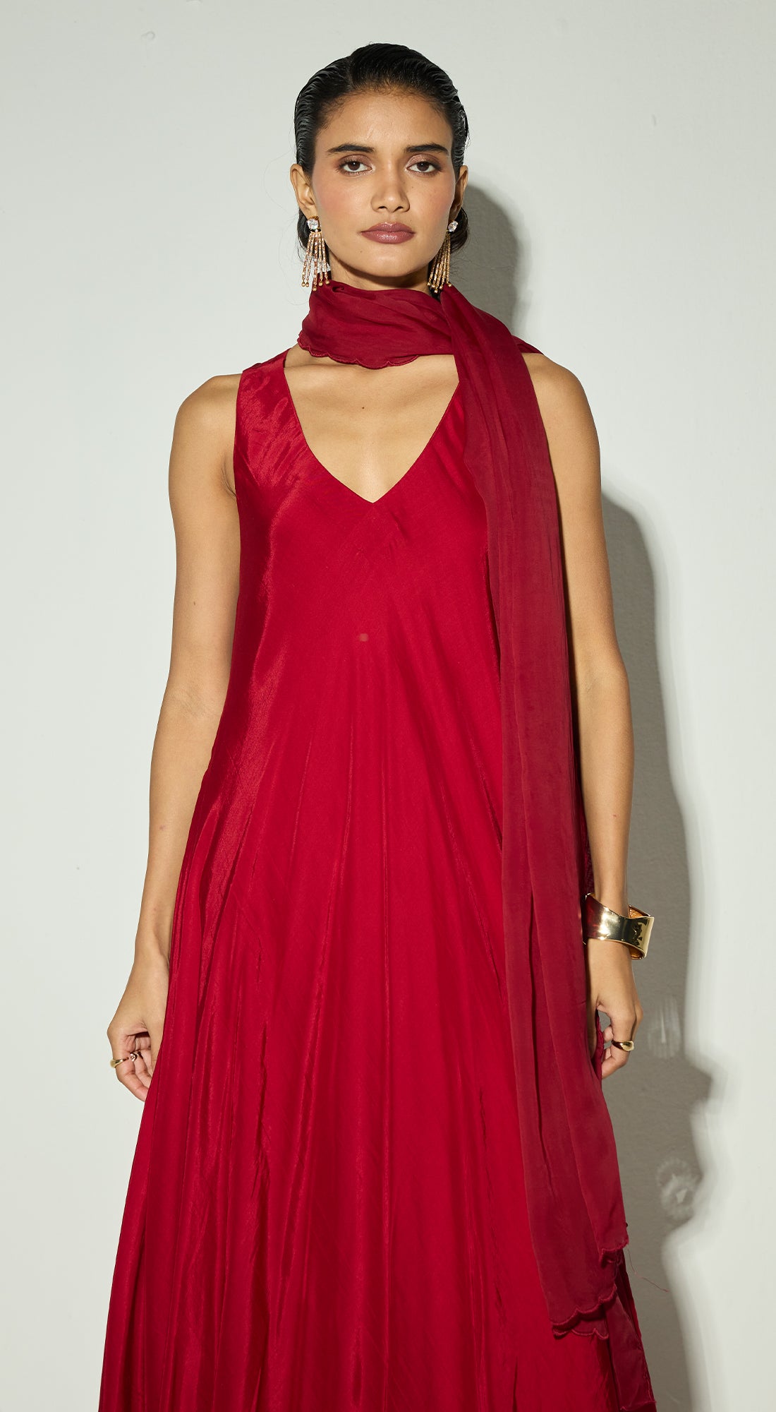 Red Silk Anarkali Set