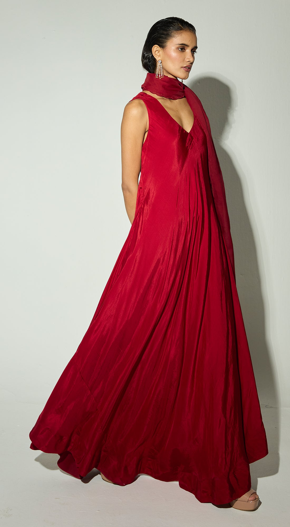 Red Silk Anarkali Set