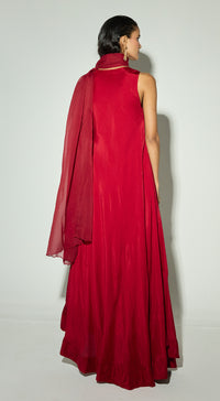 Red Silk Anarkali Set