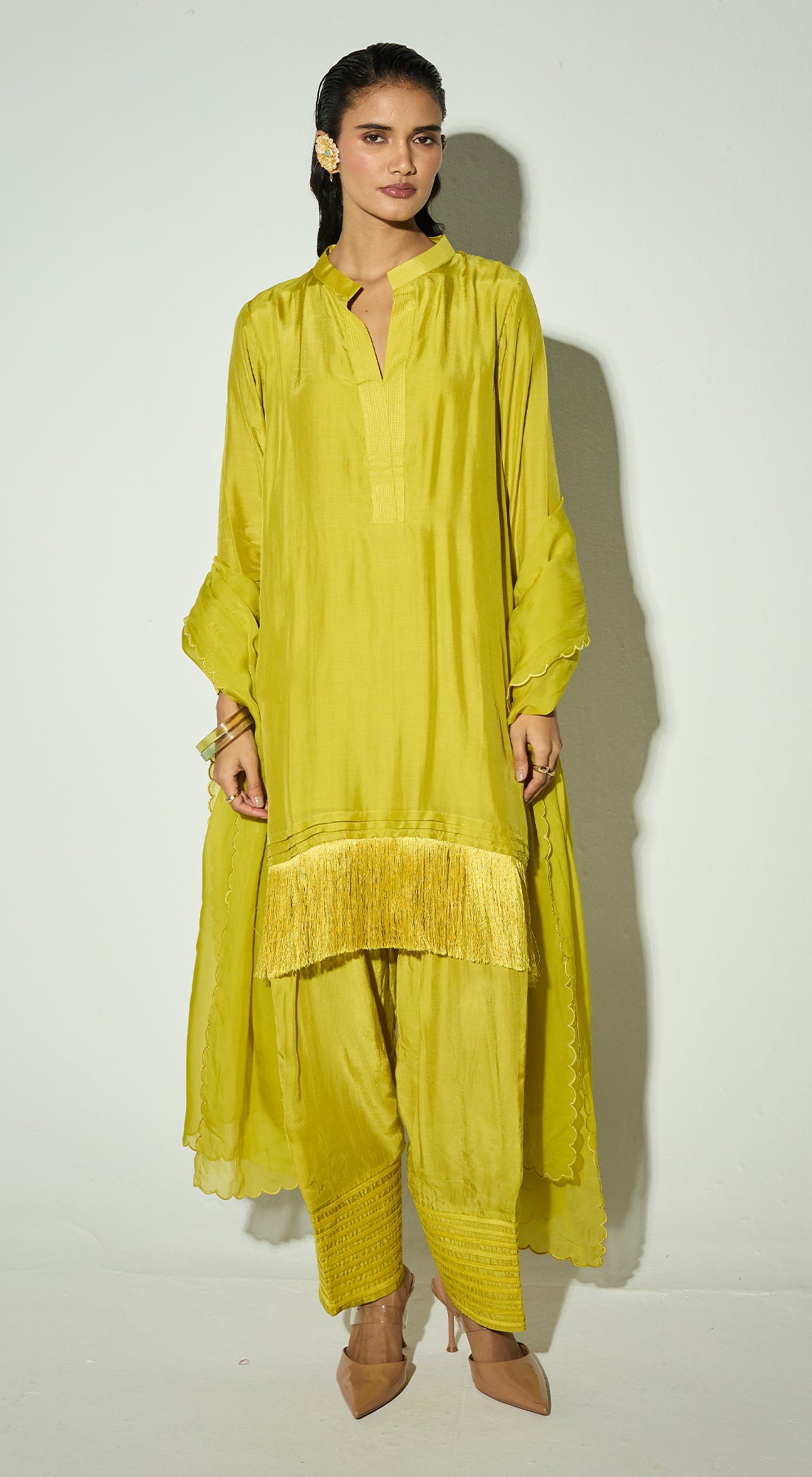 Green Silk Embroidered Co-ord Set